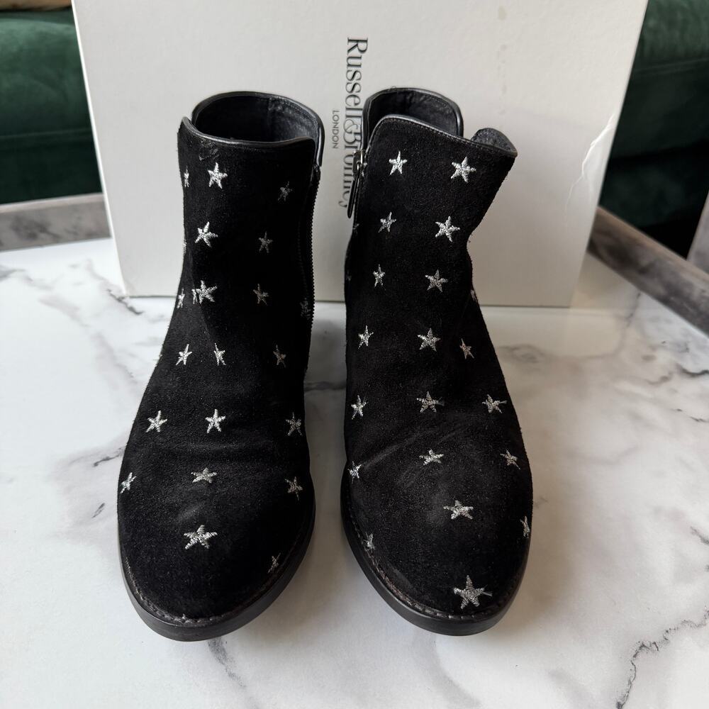Russell & Bromley Stardom Embroidered Black Suede Western Ankle Boots - Picture 3 of 9